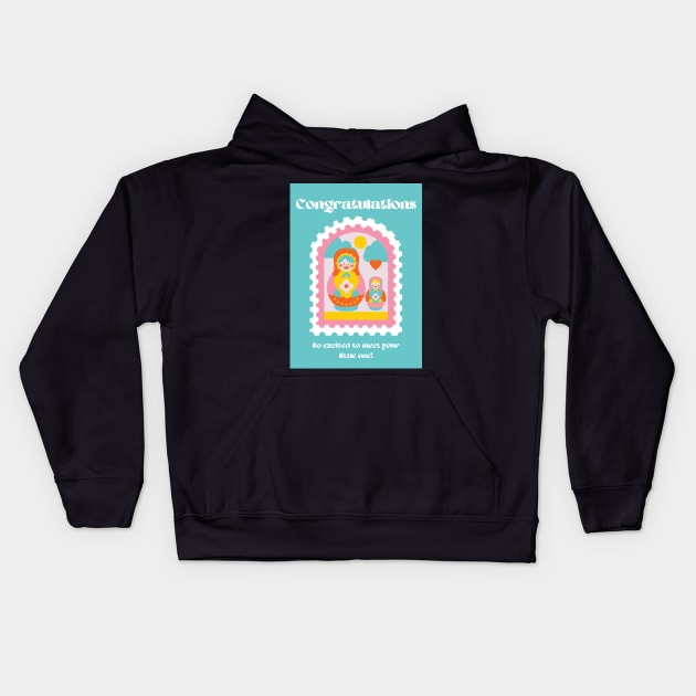 Teal Aesthetic Russian Stacking Nesting Dolls Matryoshka Congratulations Baby On the Way Kids Hoodie by shopY2K